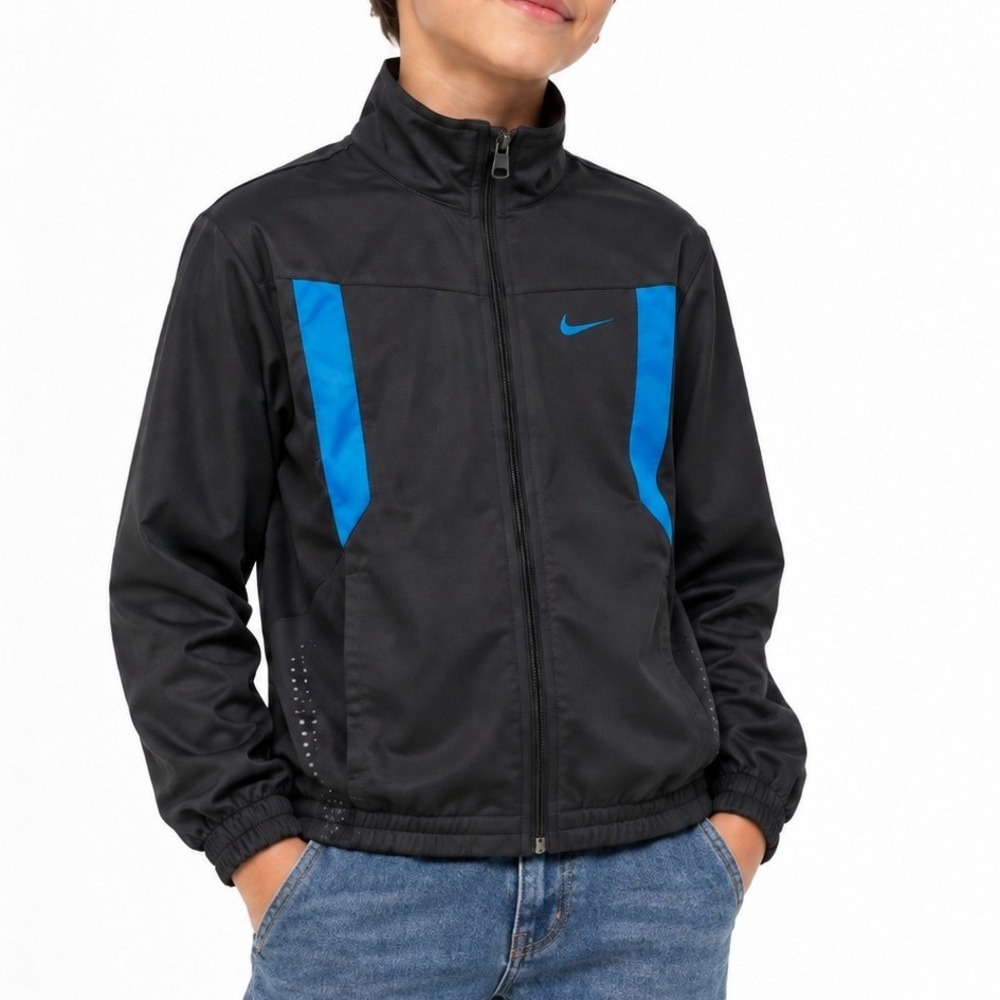 Nike Boys Track Jacket Black Blue Size M Full Zip Colorblock Athletic Running